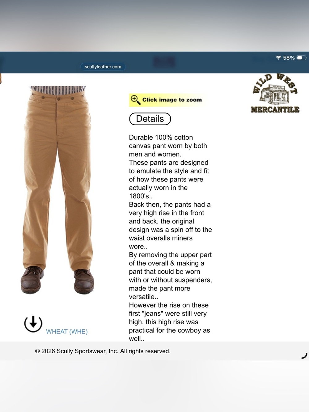 EUC Scully Rangewear Canvas Pants 36x27 Wheat, Buckle Back, Cowboy, RW040 Cotton - Picture 16 of 16